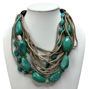 Chico’s Chunky 19” Multi Strand Speckled Turquoise Stones Silver Accents